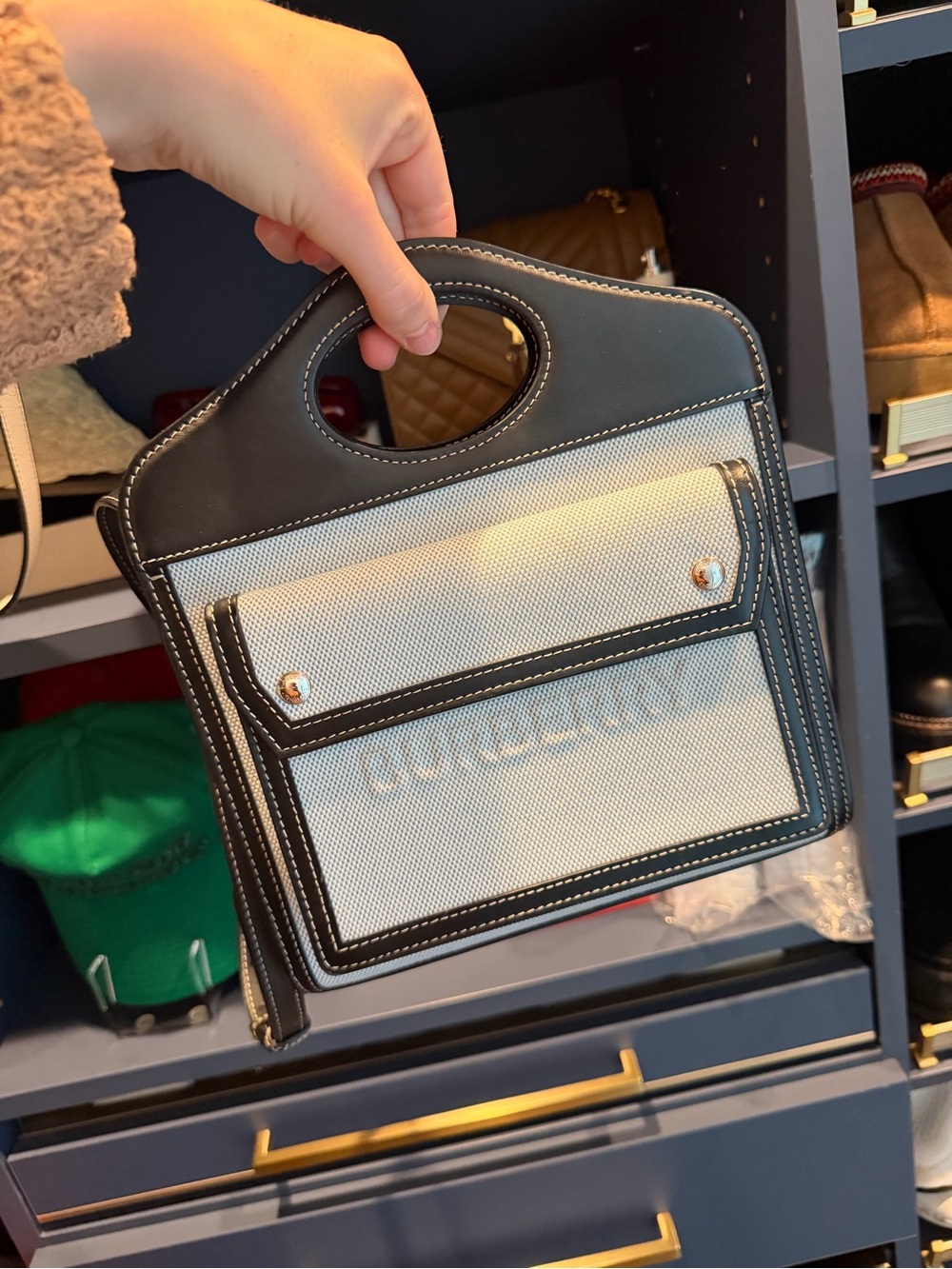 Burberry Black and Cream Blue Canvas Pocket Tote